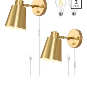 Gold Dimmable Plug-in Wall Sconce Light Set